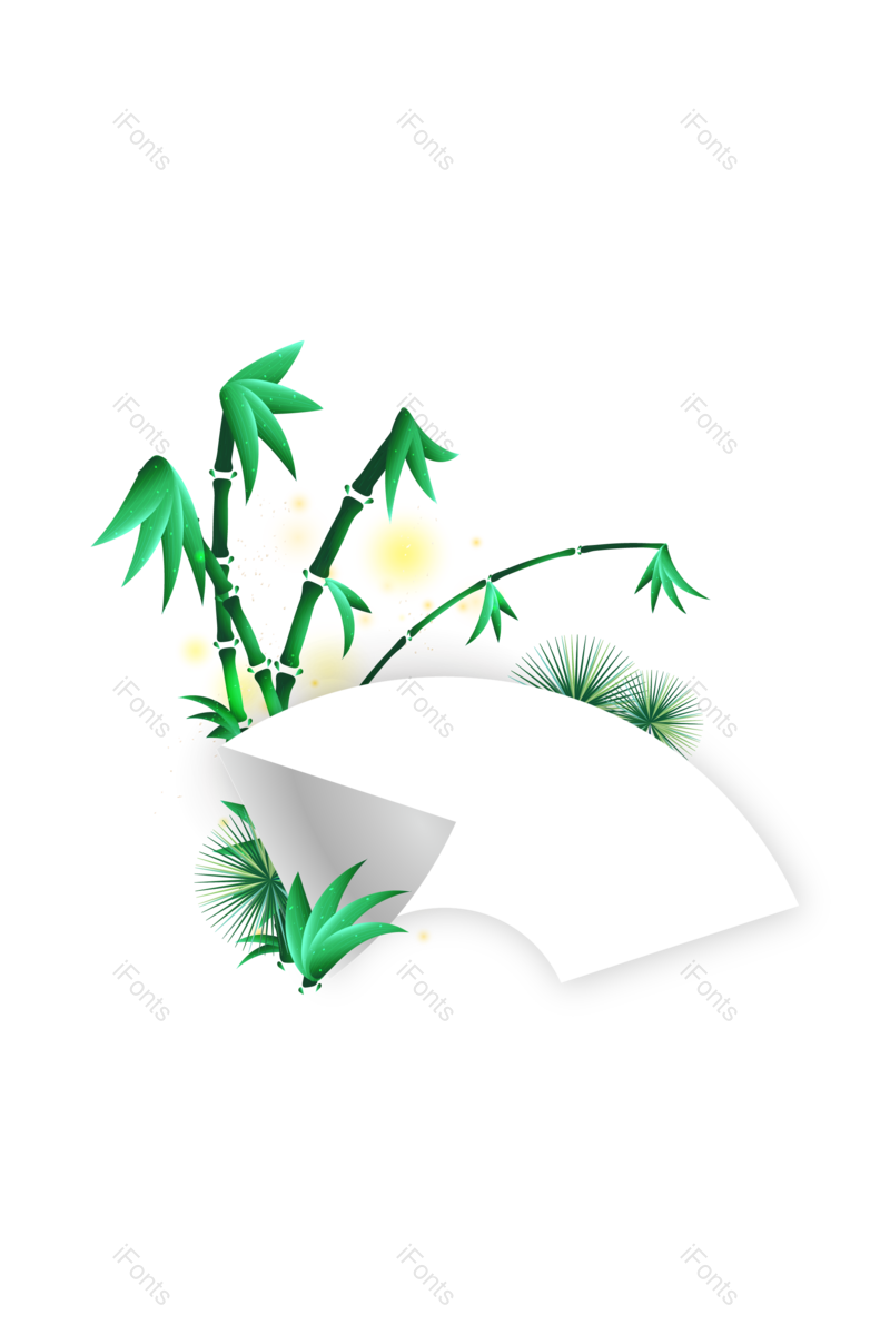 竹叶图片,矢量素材元素,扇形边框PNG,花草免抠素材